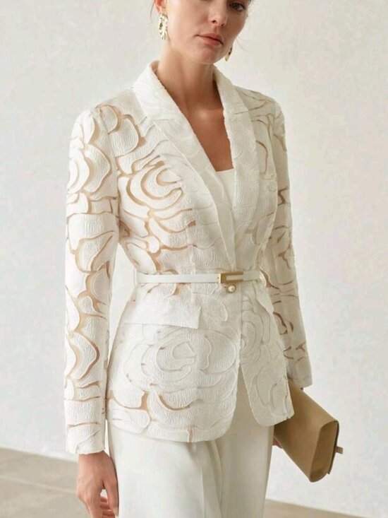 Jackets & Blazers - EXQUISITE WAIST-CINCHED ELEGANT LONG SLEEVE TEXTURED EMBROIDERY WOMEN'S BLAZER